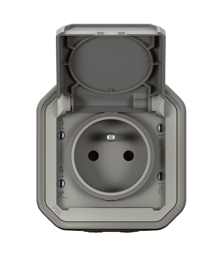 PRISE DE COURANT 2P+T PLEXO COMPLET SAILLIE GRIS