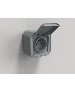 PRISE DE COURANT 2P+T PLEXO COMPLET SAILLIE GRIS