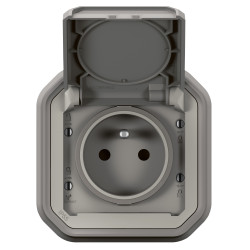 PRISE DE COURANT 2P+T PLEXO COMPLET ENCASTRE GRIS
