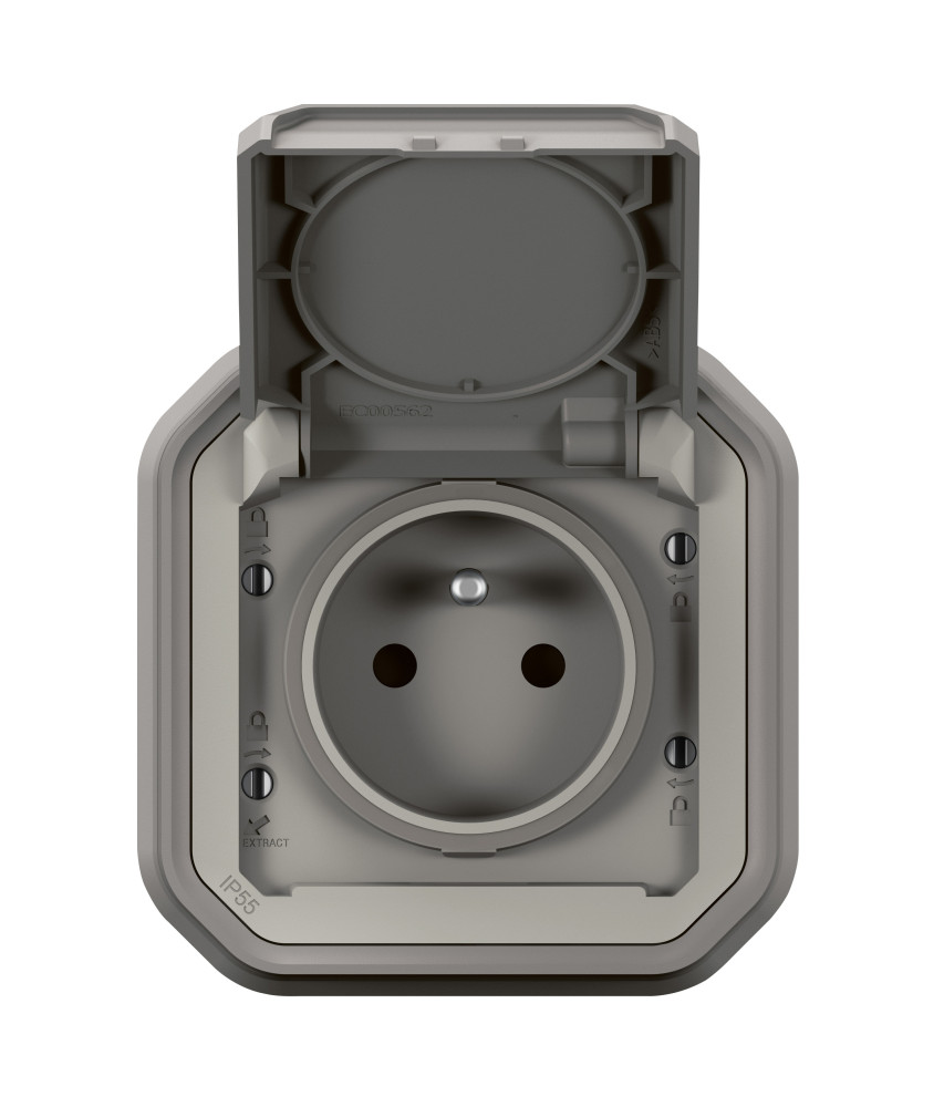 PRISE DE COURANT 2P+T PLEXO COMPLET ENCASTRE GRIS