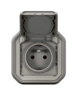 PRISE DE COURANT 2P+T PLEXO COMPLET ENCASTRE GRIS