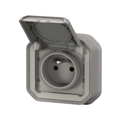 PRISE DE COURANT 2P+T PLEXO COMPLET ENCASTRE GRIS