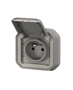 PRISE DE COURANT 2P+T PLEXO COMPLET ENCASTRE GRIS