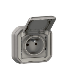PRISE DE COURANT 2P+T PLEXO COMPLET ENCASTRE GRIS