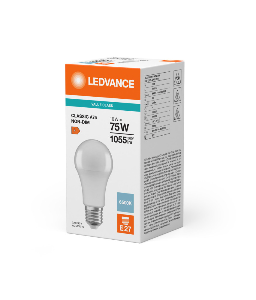 LED CLASSIC LEDVANCE VALUE CLA75 DEPOLIE E27 10W 865 1055LM